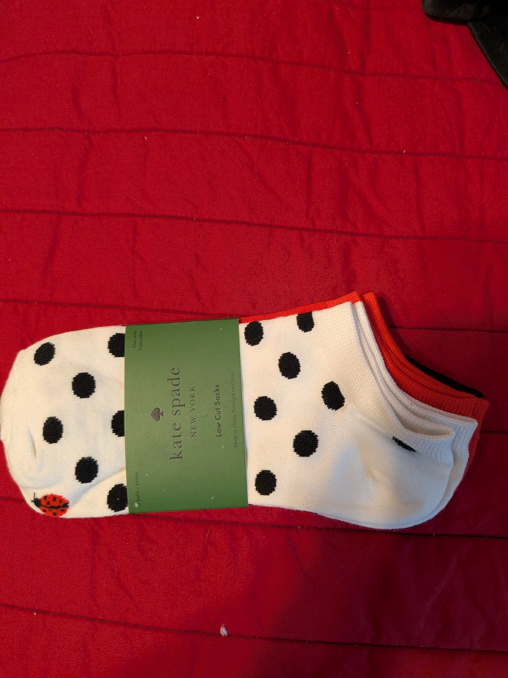 kate spade Lade Bug Low-Cut Socks with Black Dots and Red Trim
